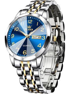 Men's Silver And Blue Stainless Steel Analog Quartz Classic Waterproof Watch